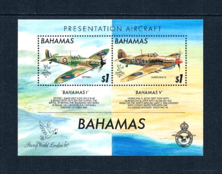 $33.00 Scott Value - 1990-92 BAHAMAS Airplanes 2 s/s Hurricane Rlf CV MNH NH UMM - Image 4 of 4