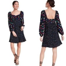 Rixo for Target Black Rainbow Polka Dot Long Balloon Sleeve Swing Dress 4 NWOT