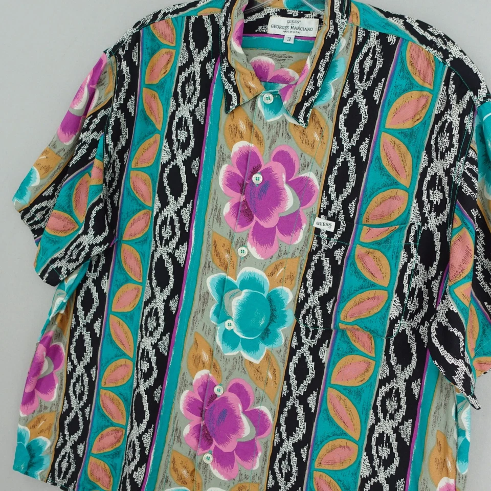 Camisa Hawaiana Guess De Colección Talla 3 Hombres Grande Multi Floral Tropical Años 80 90 Resort Foto 4 de 4