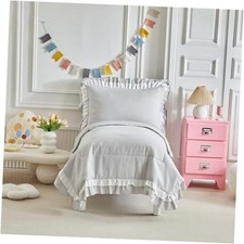 4 Pieces Double Layer Toddler 4 PC toddler bedding set Light Grey White