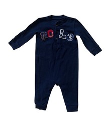 Ralph Lauren Baby 6M Romper Navy POLO Patch Logo Long Sleeve Jumpsuit Preppy