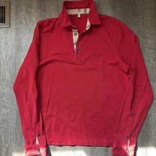 Burberry Brit Slim Red Long Sleeve Polo/Rugby Shirt / Plaid Accents / Men's L