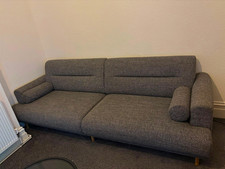 IKEA Grey Chenille 3-Seater Sofa Contemporary Rolled Arm 242x90x82cm