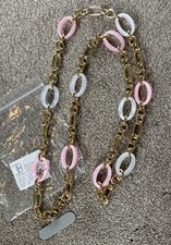 Crossbody Cell Phone Chain Pink  White Acrylic  Gold Link Shoulder Strap New