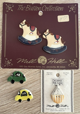 Mill Hill Debbie Mumm Ceramic Button Lot of 5 Rocking Horse Car Sailboat New