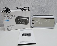 Bluetooth Speaker Mirror Radio Alarm Clock LED Light Rechargeable Inc AUX Wire 