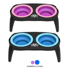 Elevated Pet Bowls with Non Slip Stand and Silicone Collapsible Bowls 16 Ounces
