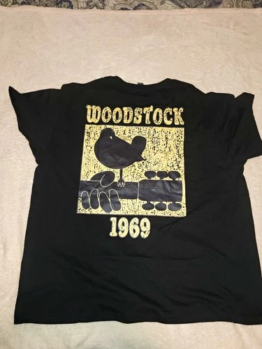 Men’s XL Black Woodstock 1969 Bird Graphic Print Crew Neck Short Sleeve Tee - product listing photo