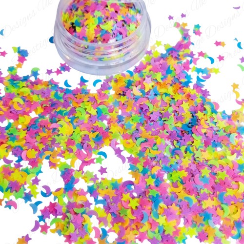 Neon Half Moon Star Sequins Mix Nail Art Resin Craft Glitter Flakes - Picture 5 of 5