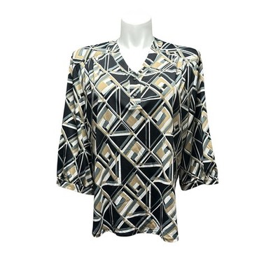 N Touch Women s Plus 1X Multi Color Shirt Top 3/4 Sleeve V Neck Pullover 
