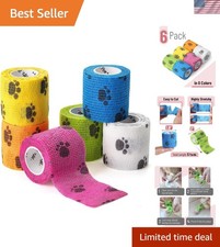 Self Adhesive Bandage Wrap, 2" x 5 Yards, 6 Pack, Paw Design Elastic Cohesive...