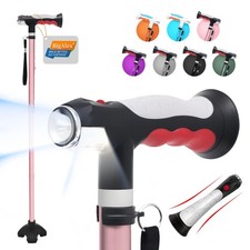 Folding Walking Cane with Two Led Lights for Elderly Solid Base Adjustable Wa...