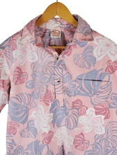 Go Barefoot Men’s Medium Hawaiian Shirt Pink Floral Made in USA 100% Cotton Aloh