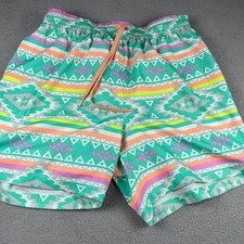 Chubbies Mens 5.5 Inseam Swim Trunks Large Teal Aztec Geometric Mesh Lined Short