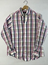 Hart Schaffner Marx Mens Button Up Shirt Medium Pink Plaid Long Sleeve