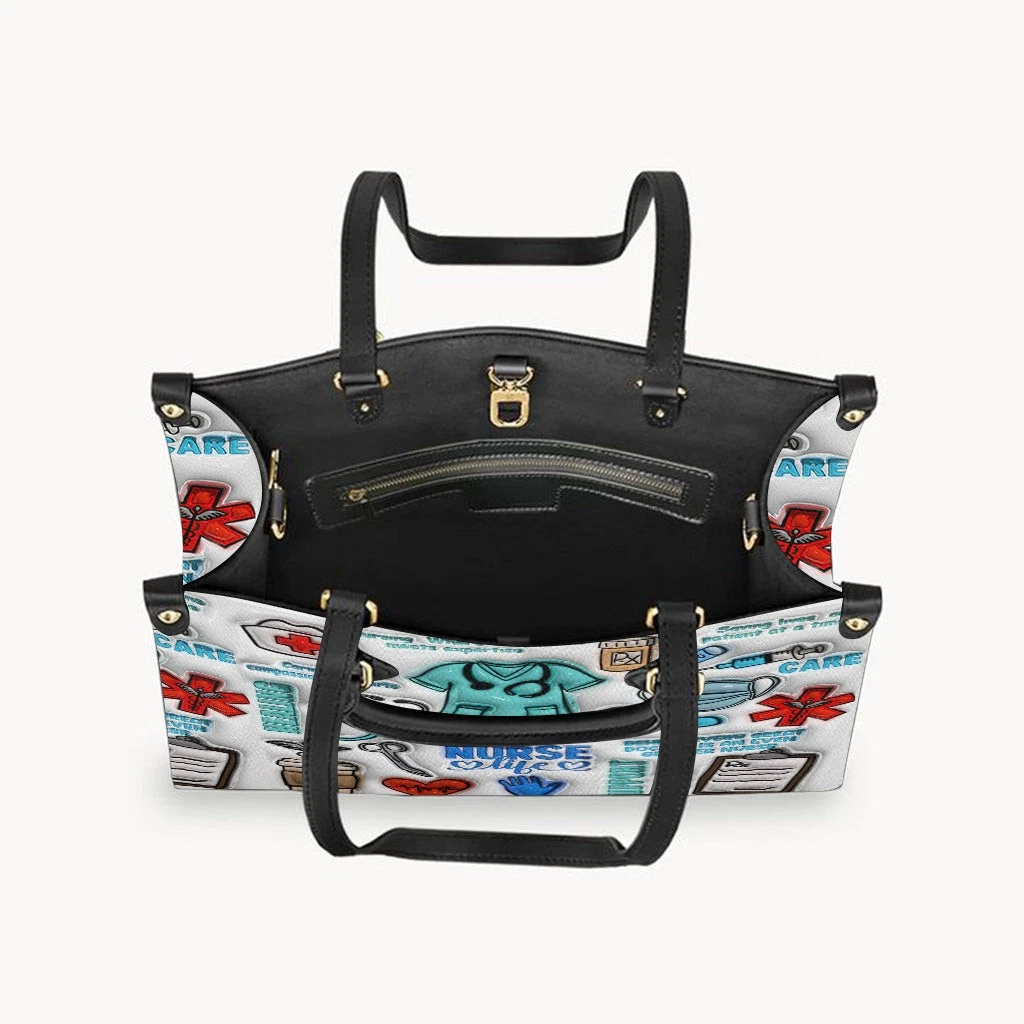 Black White Graphic Print Leather Bag