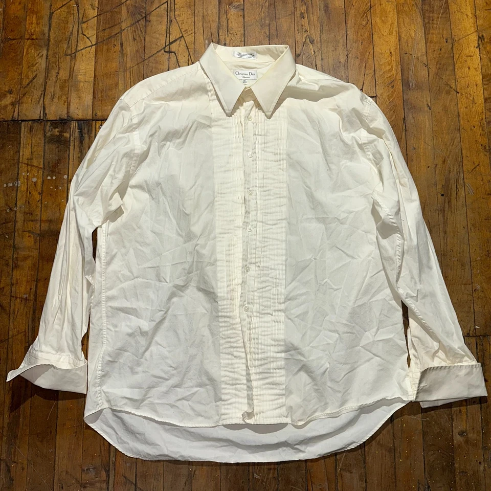 Camisa de vestir Christian Dior para hombre 18,5 blanco roto manga larga cuello abotonado Foto 2 de 4