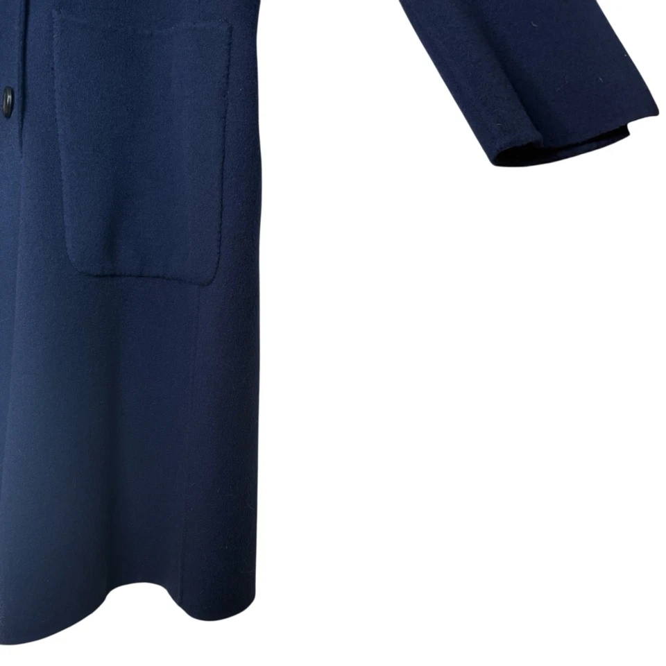 Vince Women's Navy Double-Breasted Wool Coat Size Large Long Overcoat Luxury - Image 3 of 4