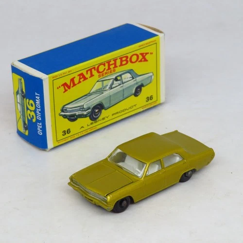 Matchbox - 36 Opel Diplomat V1 - Chrome Engine, Flat Black Base, E Box - Lesney