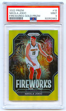 NIKOLA JOKIC 2022 PRIZM FIREWORKS GOLD DENVER NUGGETS REFRACTOR INSERT /10 PSA 9