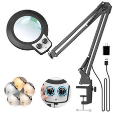KIRKAS 12X Magnifying Glass with Light and Stand, Overhead Dual Knob Lighte...