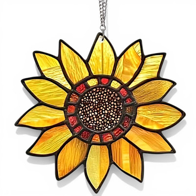 Sunflower Faux Stained Glass Suncatcher 5.9 Inch Acrylic Home Decor Gift