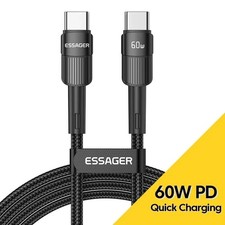 Type-C to Type-C Cable PD 60W Fast Charger Braided Long USB Lead LED For Samsung