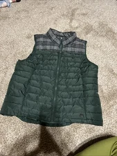 Ruff Hewn Women's Gray/Blk/Green Quilted Sleeveless Puffer Vest Jacket Sze Large