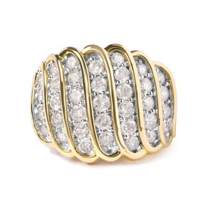 Authentic 14K Yellow Gold Plated .925 Sterling Silver 2.00 Cttw Diamond Multi Row Ring
