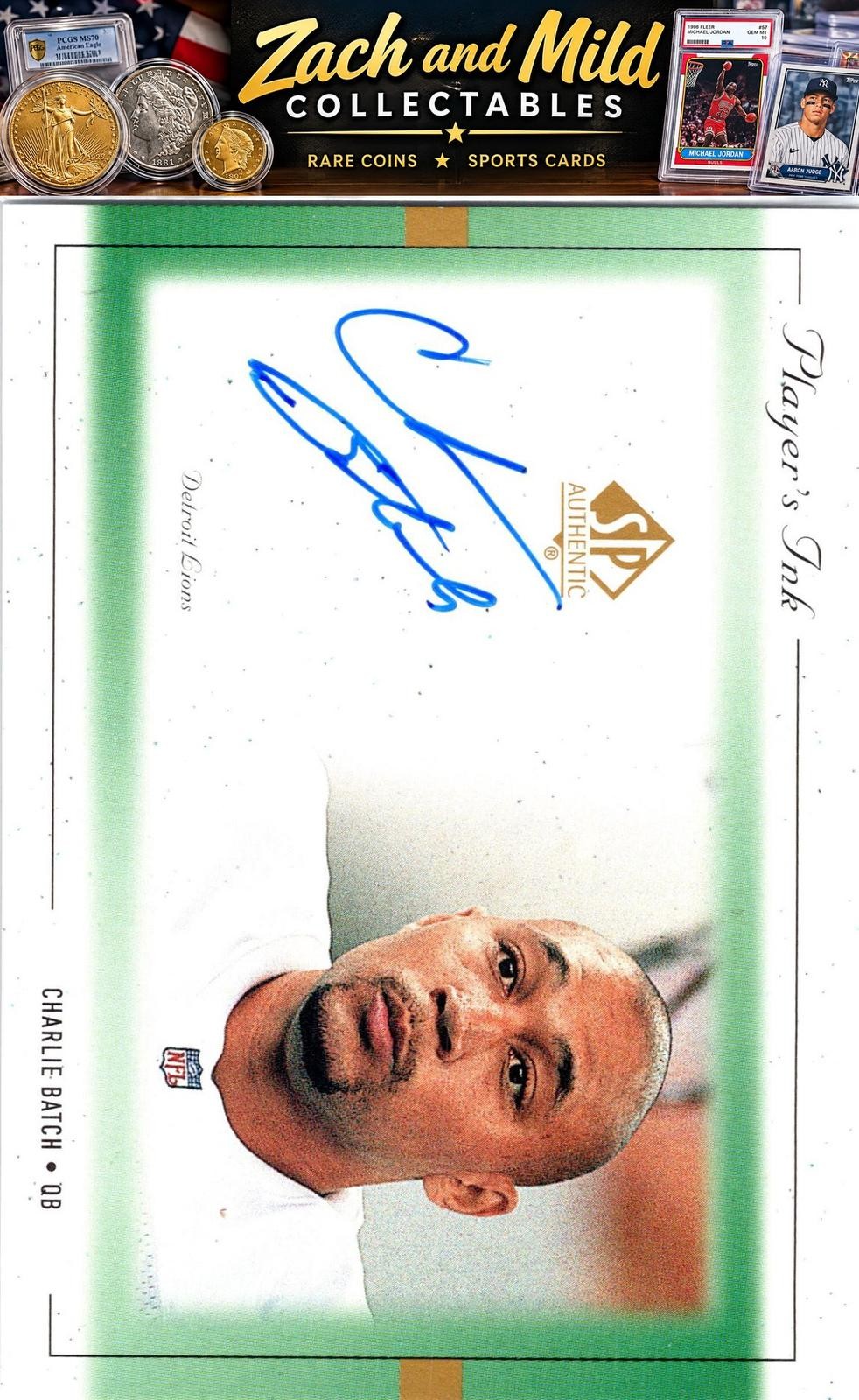 Charlie Batch 1999 SP Authentic Player's Ink Green Auto FREE SHIPPING! b60
