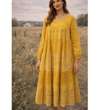 FREE PEOPLE Gemma Midi Dress XS Lace Sheer Tiered Flowy Prairie Boho Cottagecore