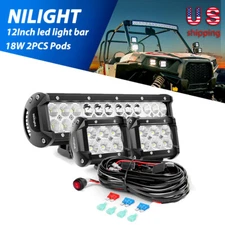 Nilight 12 Inch 72W LED Light Combo Bar 2PCS 4" 18W Flood LED Fog Lights Wiring
