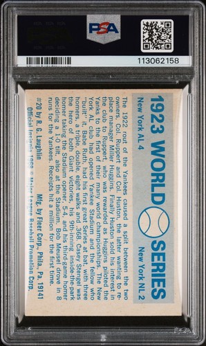 Fleer World Series 1970 (espalda azul) 20 1923 Yankees/Gigantes Babe Ruth PSA 8 casi nuevo-como nuevo - Imagen 2 de 4