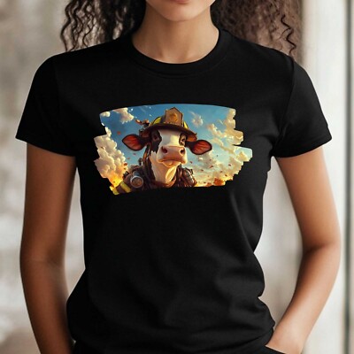 Frauen T-Shirt Kuh als Feuerwehrmann Motiv Baumwolle Größe S bis 3XL
