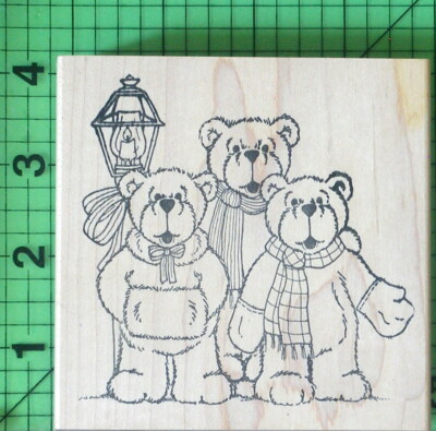 Three Caroling Teddy Bears by Lamp Post rubber stamp by A Country Welcome 