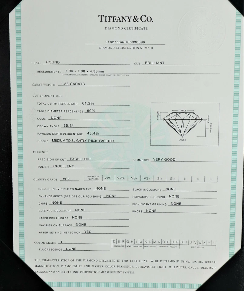 Anillo de compromiso Tiffany Co platino 1,33 I VS2 $20.500 redondo canal diamante 5,5 Foto 2 de 4