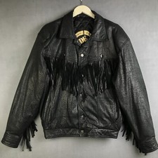 Vintage Leather Jacket Womens Small Black Fringe Pockets Lined Genuine Biker