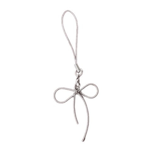 Bowknot Pendant Phone Strap Lanyard Silver Color Keychain Backpack Charm Car Key - Zdjęcie 3 z 8