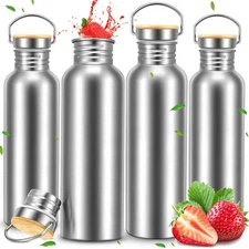 4 Pieces Camping Water Bottle Stainless Steel Large Metal Water Bottle with H...