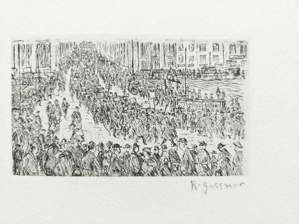 Richard Gessner Grafik Radierung Demonstration 1986 signiert - Bild 3 von 4