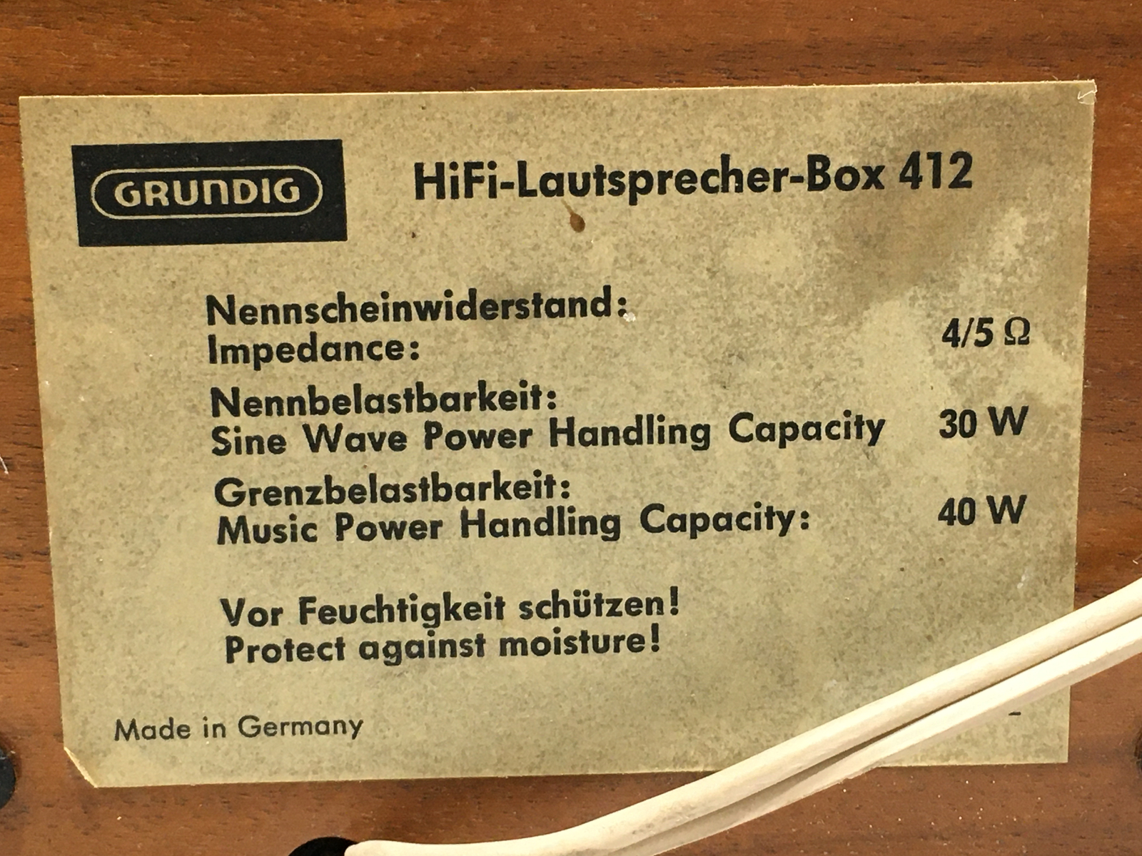 VINTAGE Grundig Box 412 Loudspeaker Made in Germany Tested and