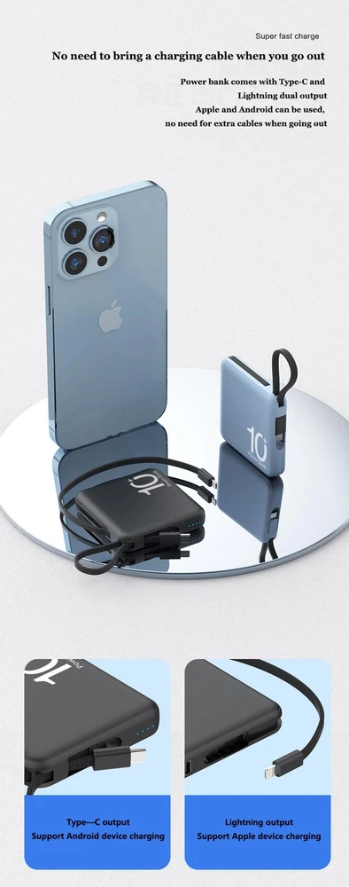 Portable 10000mAh Mini Power Bank - Dual USB 10W Fast Charging in Multicolor