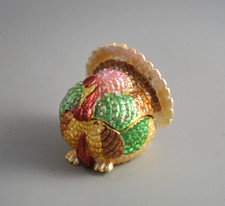 Miniature Turkey Trinket Box - Hand Painted Enamel - Swarowski Crystals