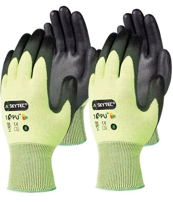2 Paar SKYTEC T5PU WIEDERVERWENDBARE GRÜNE LEVEL 5 SCHNITTFESTE ARBEITSHANDSCHUHE GRÖSSE 7 Small