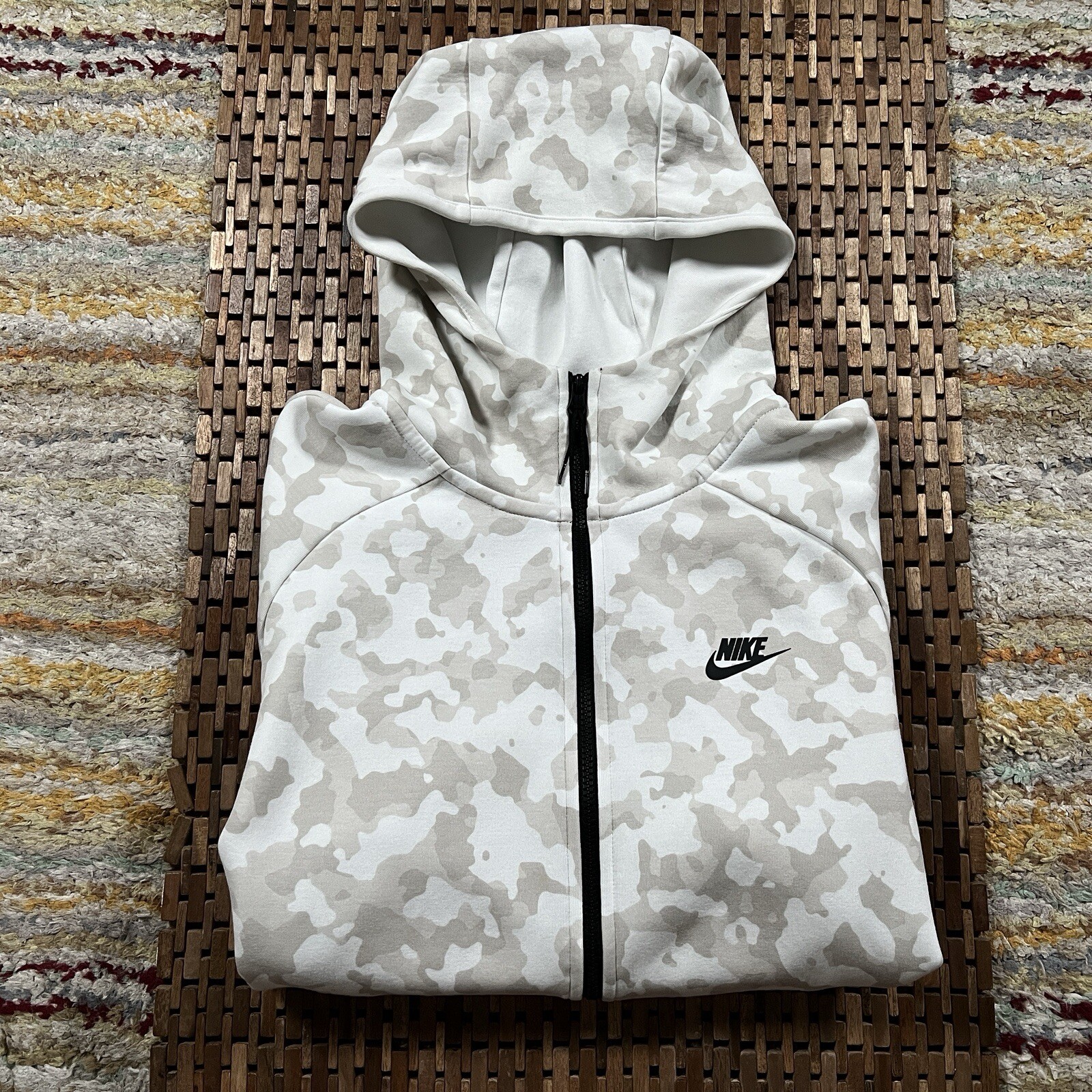 Nike Tech Fleece Full Zip Hooded Hoodie Jacket Camo White Gray Men’s Large L