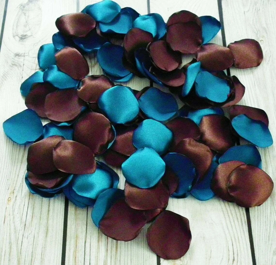 100 piece brown and teal satin rose petals, artificial flower petals - Image 3 of 3