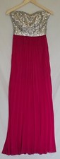 Elegant Prom Formal Dress Pink Pleated Silver Sequin Top Strapless