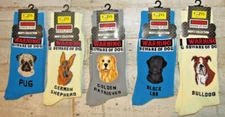 Dog Lover Socks Unisex Size 10-13 Pug Black Lab Bulldog & Golden Retriever NWT