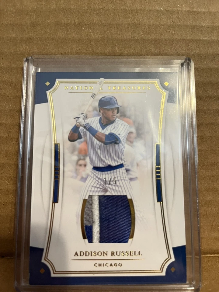 2017 Panini National Treasures Addison Russell Gold Jumbo Patch /5! Chicago Cubs - Image 3 of 3