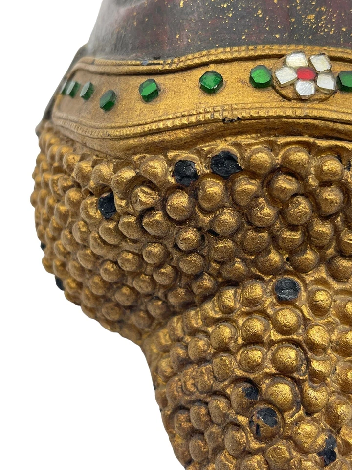 Buda Tailandés Madera Dura Madera Maciza Tallada Cara Cabeza Colgante Pared Negro Dorado 8" Foto 4 de 4